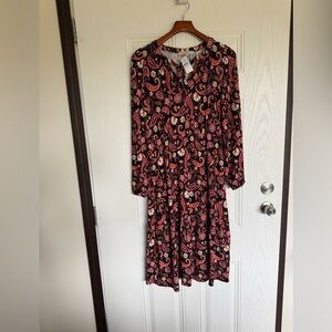 2 for $20 sale: NWT Loft soft knit long sleeve black red paisley midi dress - S